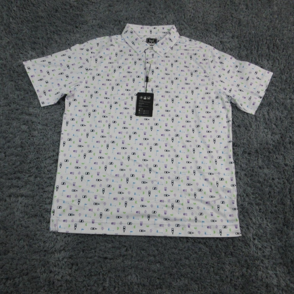 Deolax Polo Shirt Mens Large White Golf Drinks Performance 4-Way Stretch NWT